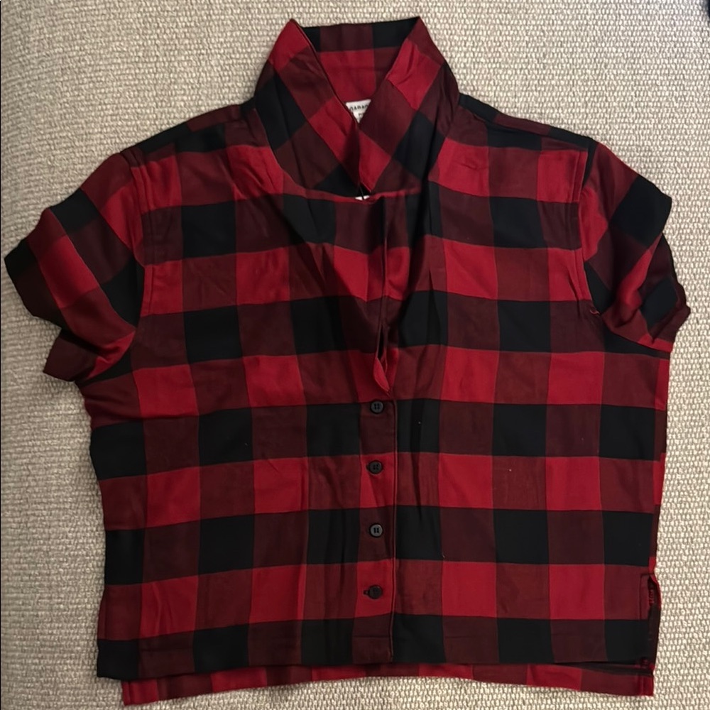 Red and Black Plaid Button-Up Shirt